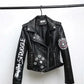 Studded Eye Embroidered Black Faux Leather Biker Jacket