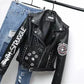 Studded Eye Embroidered Black Faux Leather Biker Jacket
