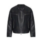 Men's V-neck Slim Fit Zipper Leather Bomber Jacket