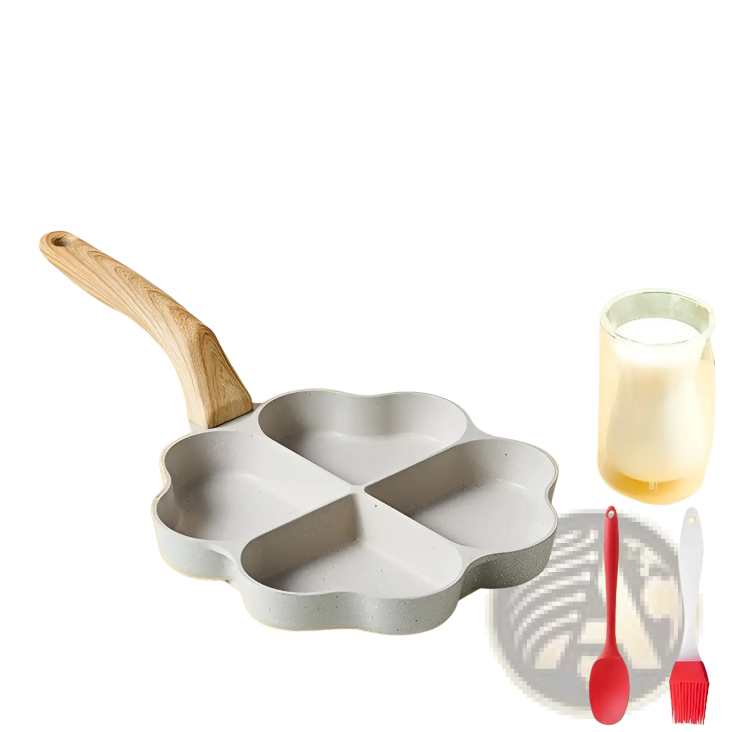 Nonstick Four Hole Egg Frying Pan with Wood Handle