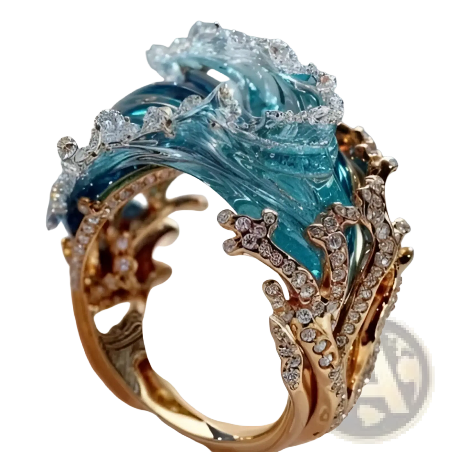 Ocean Wave Turquoise Glass Pendant Necklace with Gold Accents
