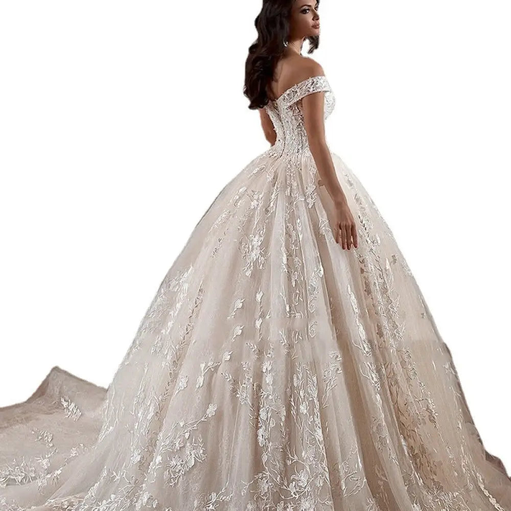 French Mori Embroidered Off-shoulder Tulle Wedding Dress