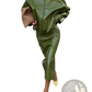 Olive Green Patent Leather Jacket and Midi Skirt Set