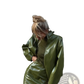 Olive Green Patent Leather Jacket and Midi Skirt Set