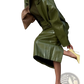 Olive Green Patent Leather Jacket and Midi Skirt Set