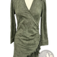 Olive Green Suede Fringed Wrap Long Sleeve Dress
