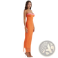 Orange Lace Trim Mesh Midi Dress
