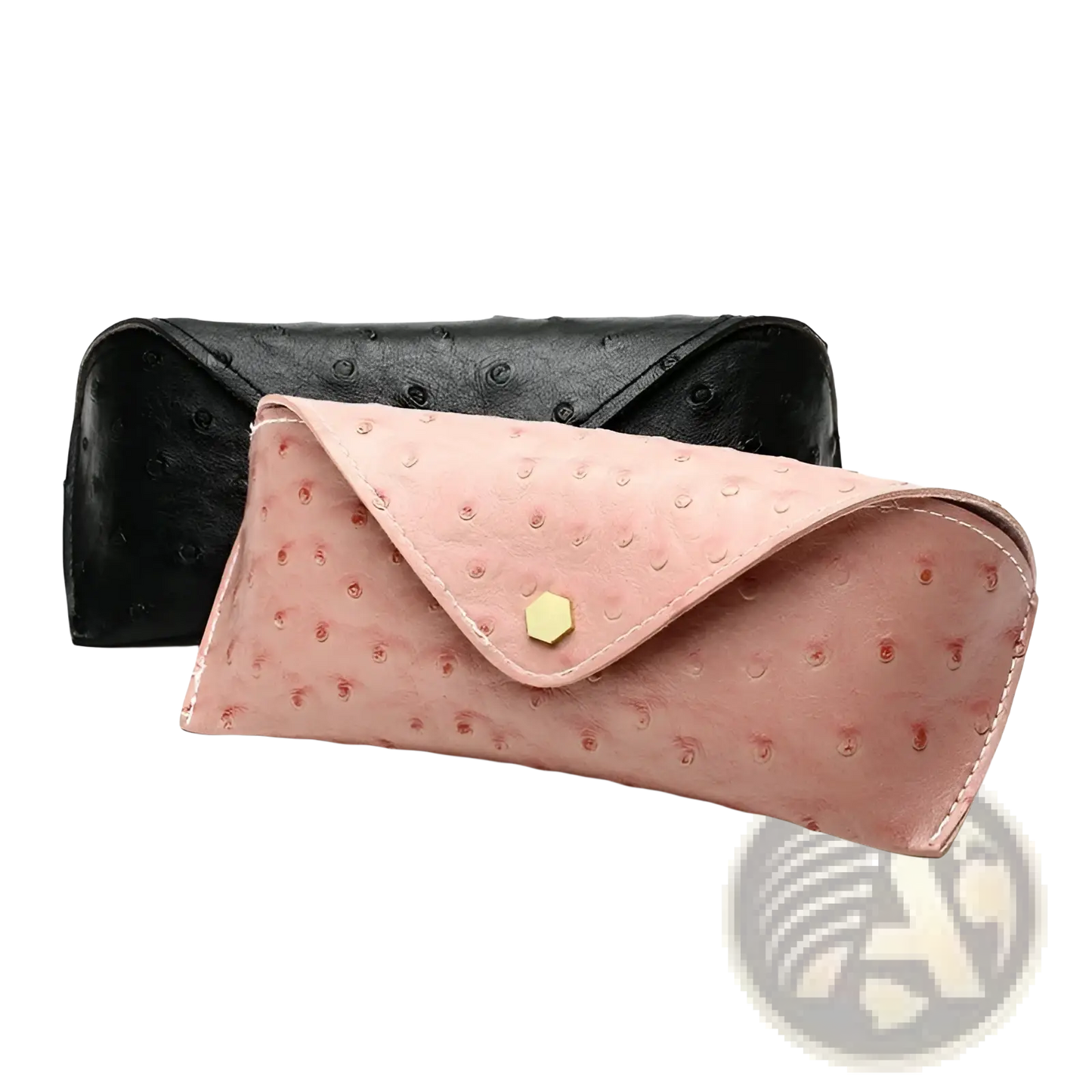Ostrich Leather Polka Dot Sunglasses Case with Gold Clasp