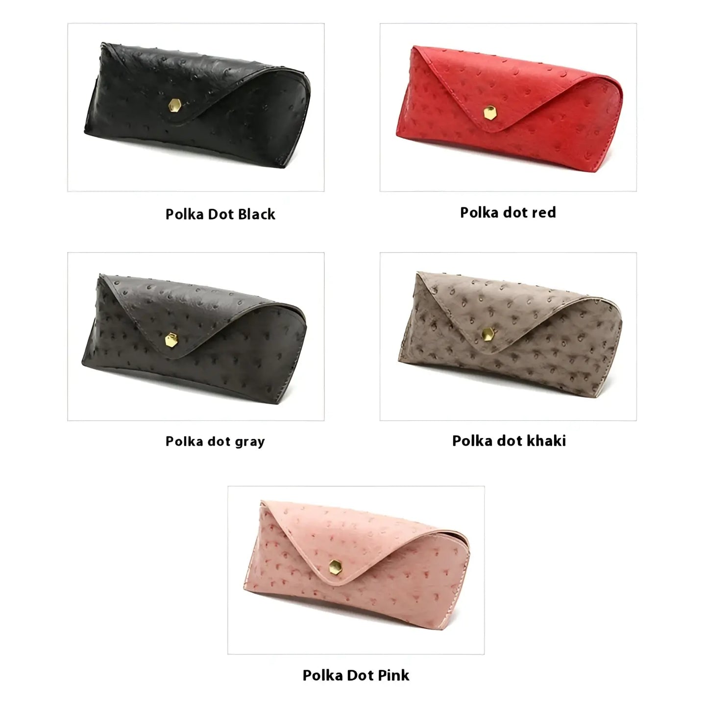 Ostrich Leather Polka Dot Sunglasses Case with Gold Clasp