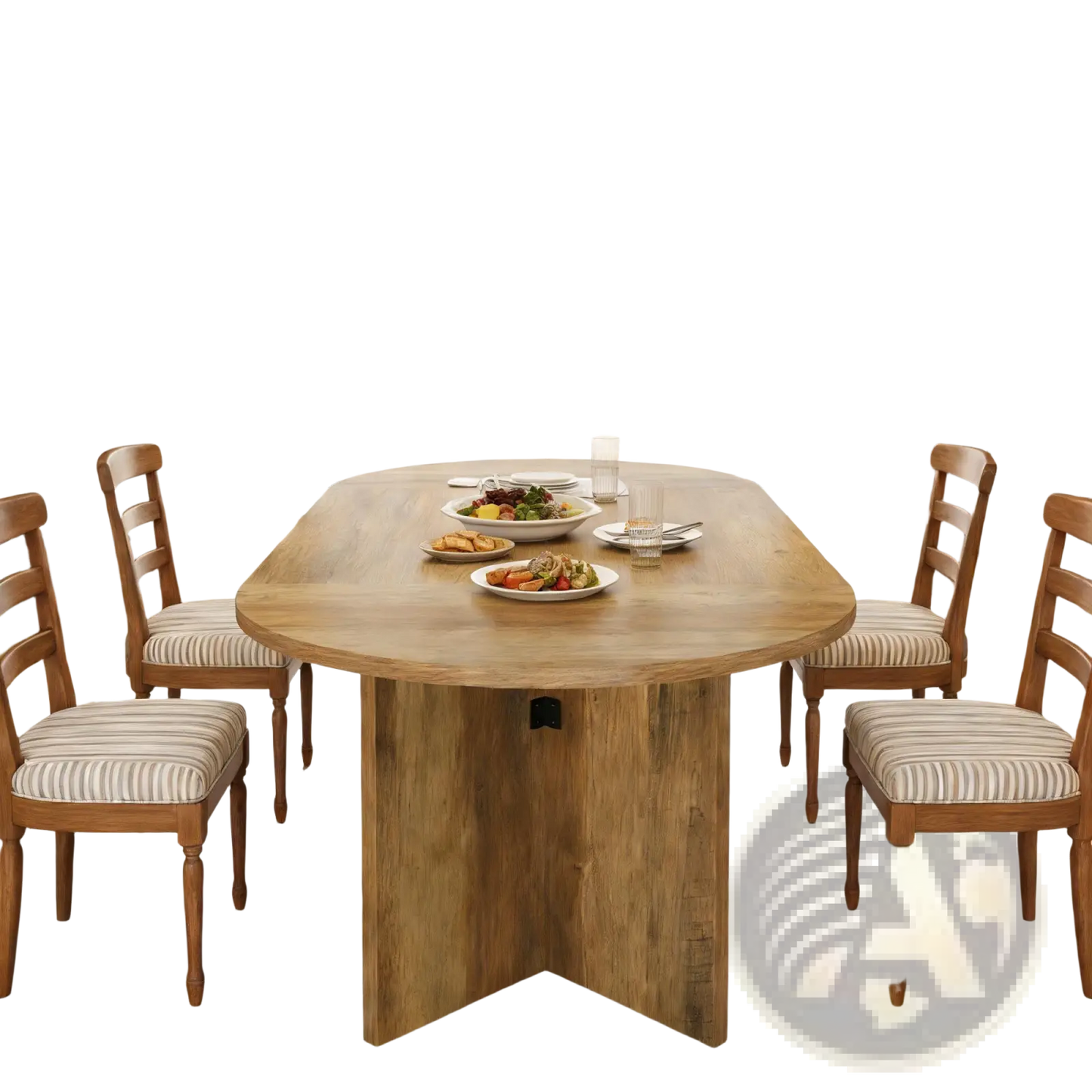 Oval Wooden Dining Table 63 Inch Rustic Pedestal Base