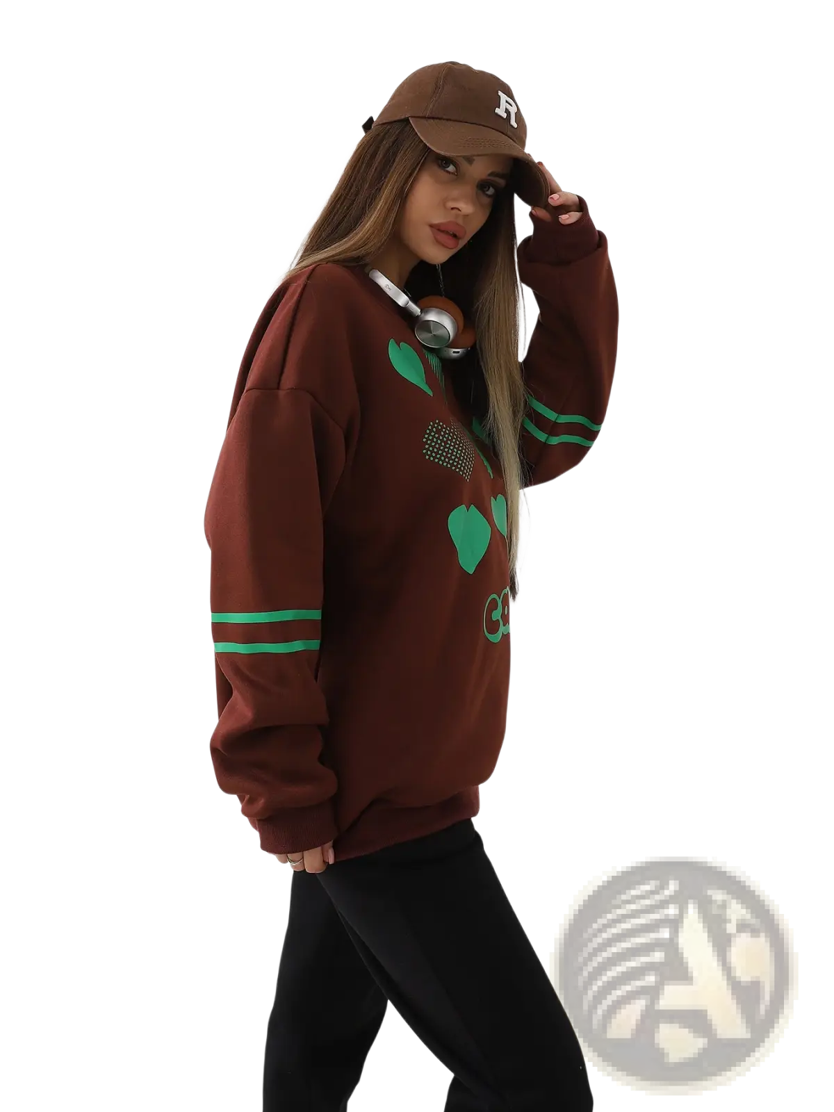 Oversized Heart Pattern Graphic Sweatshirt