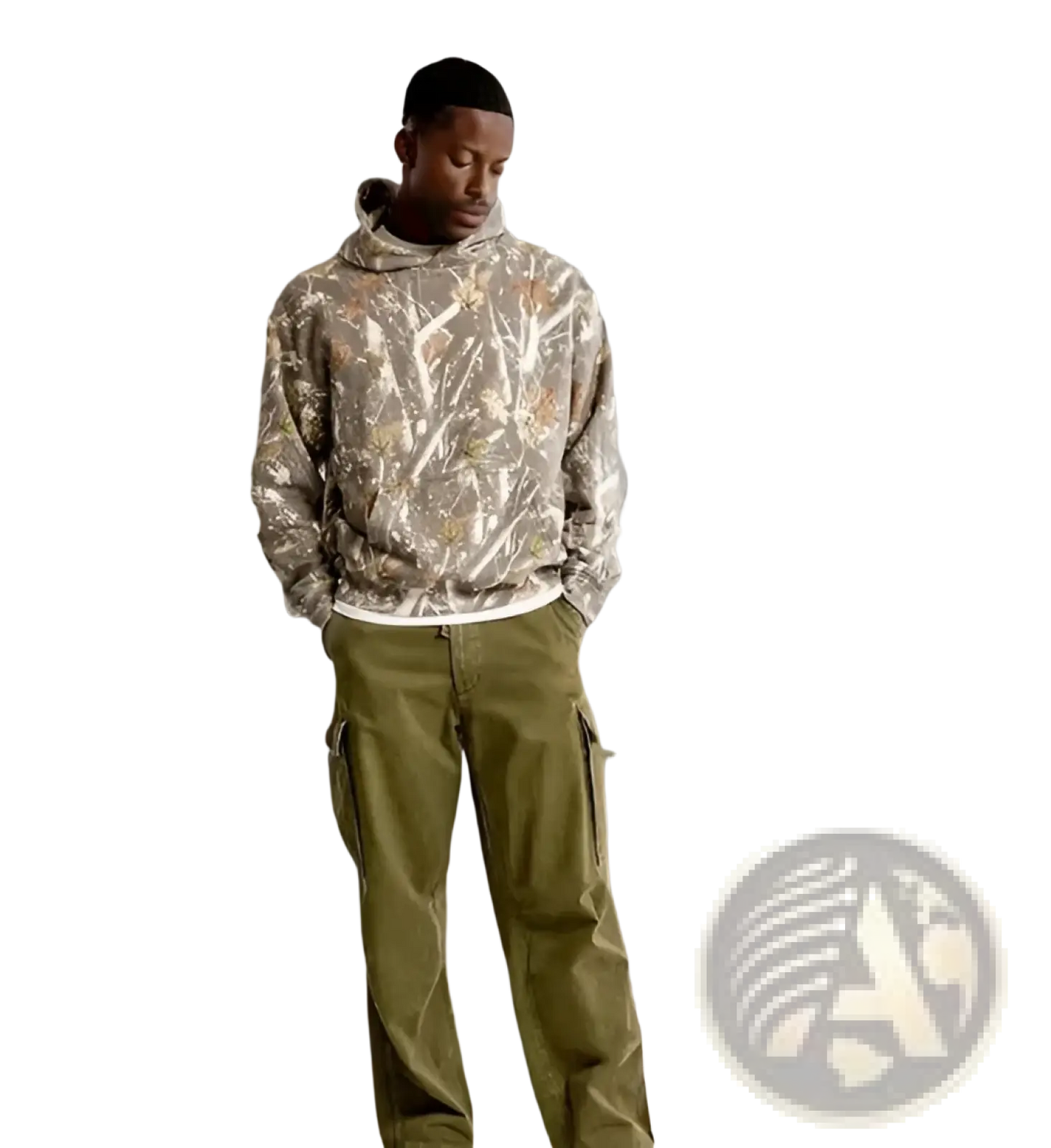 Oversized Leafy Camouflage Lantern Sleeve Hoodie