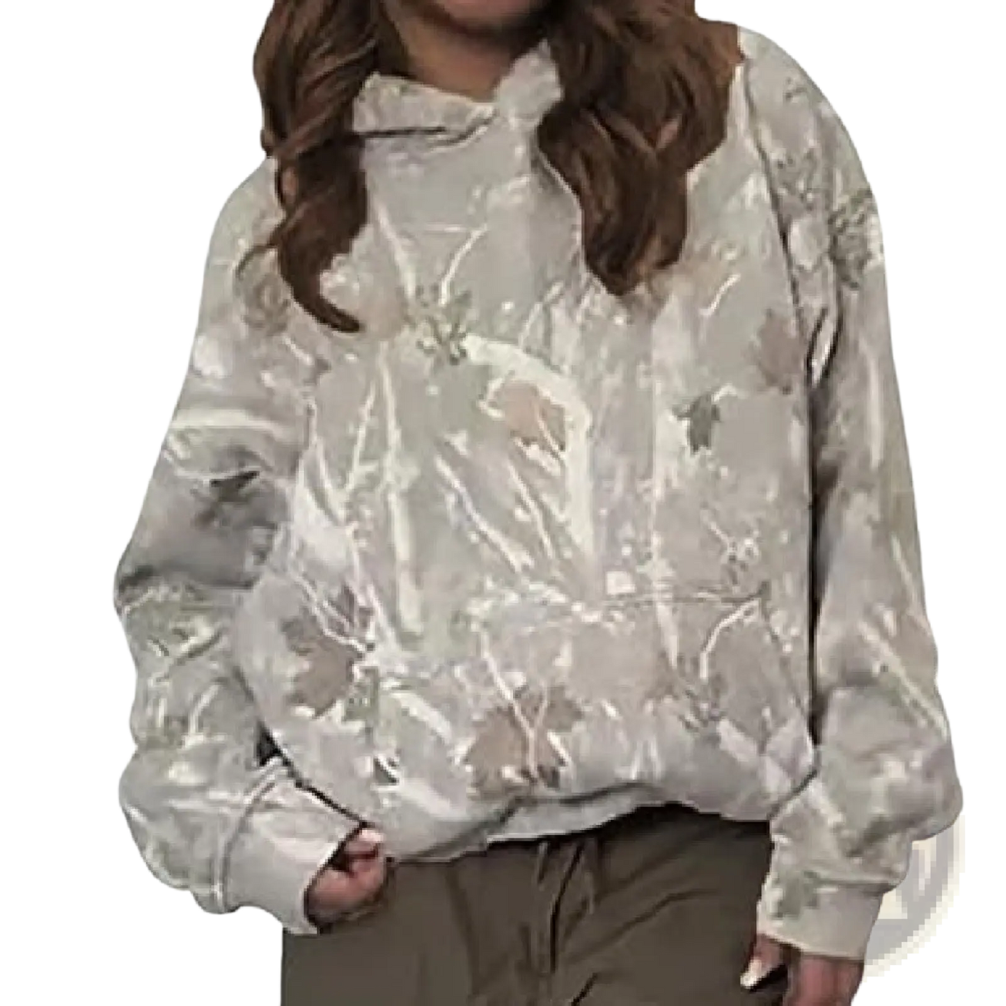 Oversized Leafy Camouflage Lantern Sleeve Hoodie