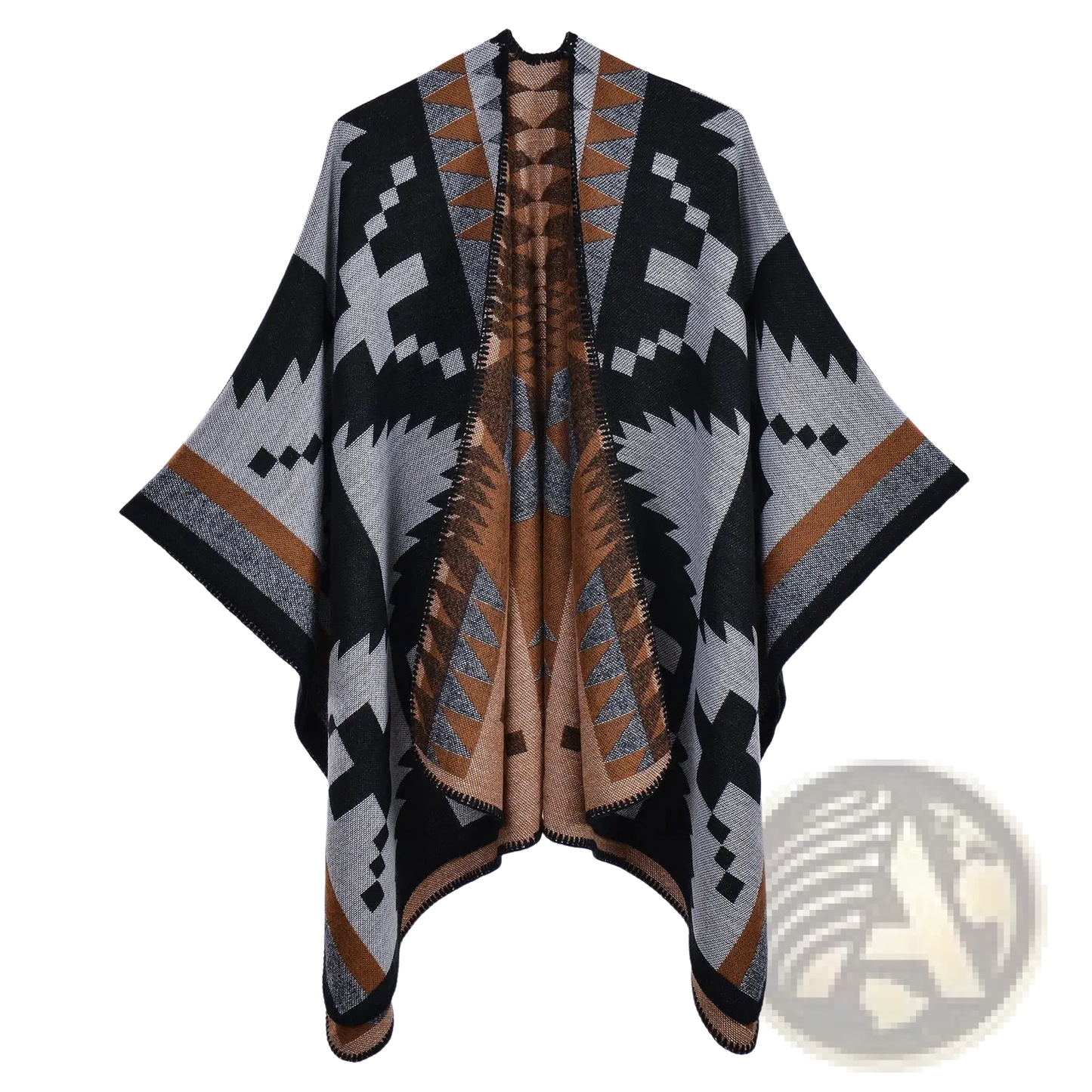 Oversized Plaid Woolen Cape Geometric Travel Shawl