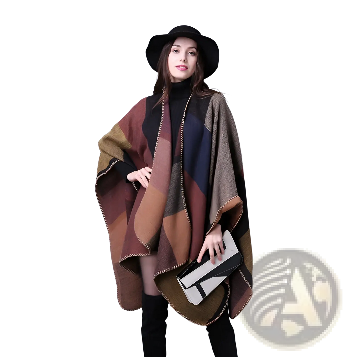Oversized Plaid Woolen Cape Geometric Travel Shawl