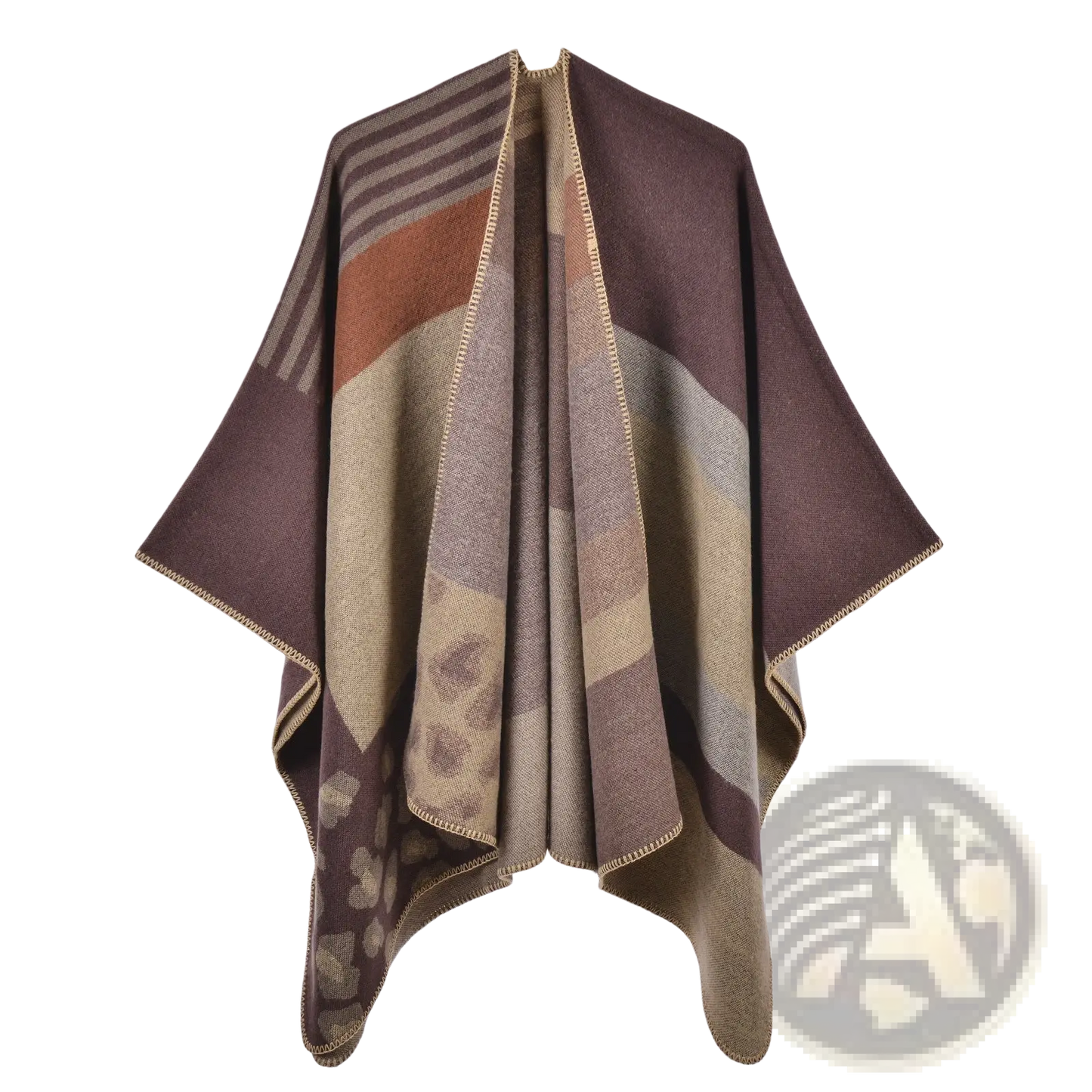 Oversized Plaid Woolen Cape Geometric Travel Shawl