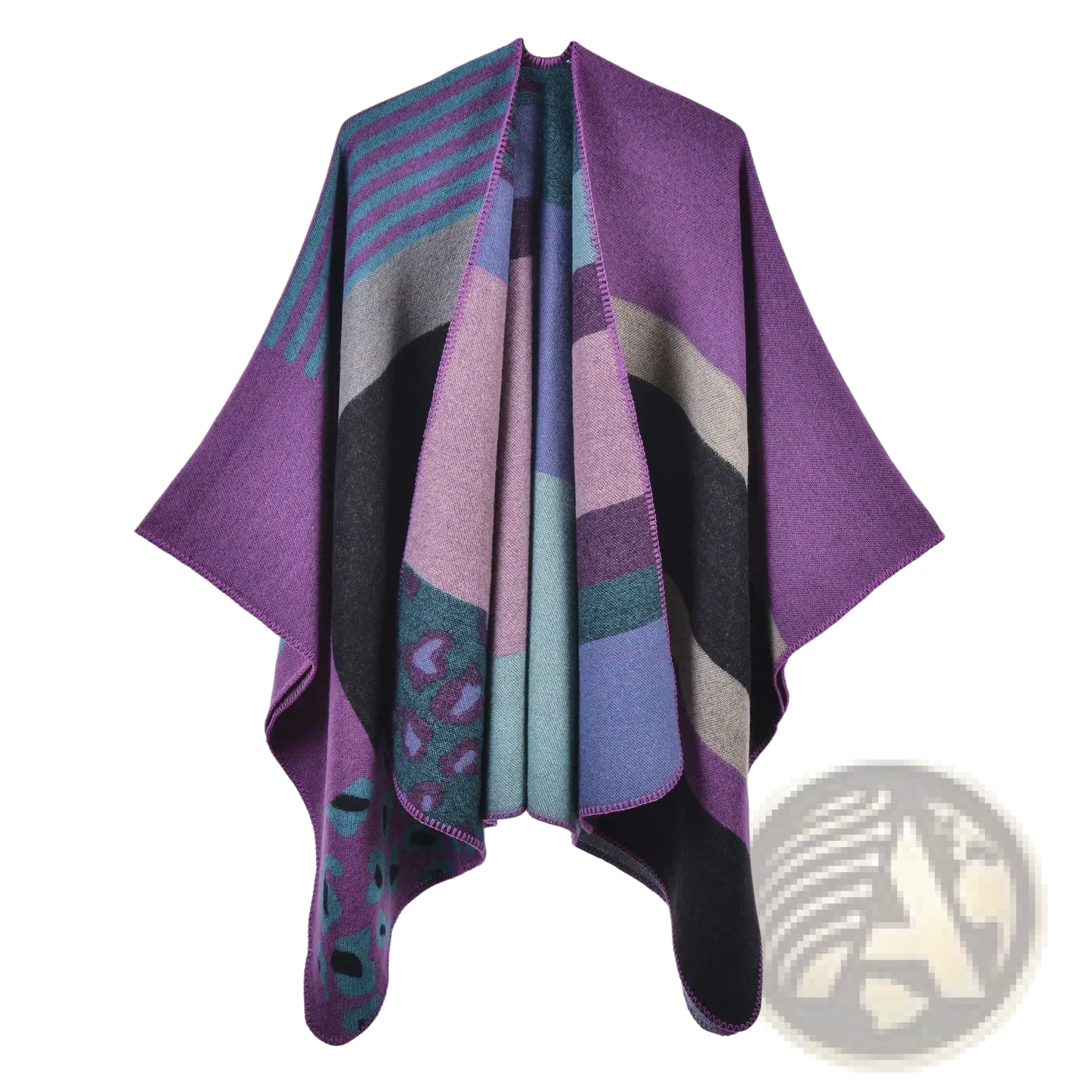 Oversized Plaid Woolen Cape Geometric Travel Shawl