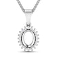 0.13 Carat Genuine White Diamond 14K White Gold Semi Mount Pendant - holds 8x6mm Oval Gemstone