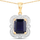 4.07 Carat Genuine Iolite and White Diamond 14K Yellow Gold Pendant