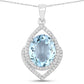 3.82 Carat Genuine Aquamarine and White Diamond 14K White Gold Pendant