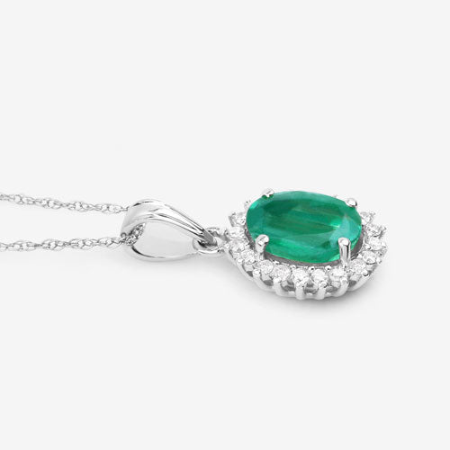1.36 कैरेट असली जाम्बियन पन्ना और सफेद हीरा 10K सफेद सोने का पेंडेंट