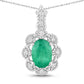 0.79 Carat Genuine Zambian Emerald and White Diamond 10K White Gold Pendant