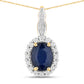 1.79 Carat Genuine Blue Sapphire and White Diamond 14K Yellow Gold Pendant