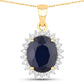 4.63 Carat Genuine Blue Sapphire and White Diamond 14K Yellow Gold Pendant