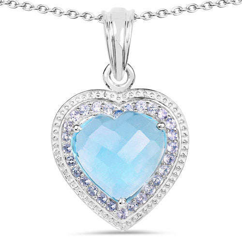 7.36 कैरेट प्राकृतिक ब्लू पुखराज और तंज़ानाइट .925 स्टर्लिंग सिल्वर पेंडेंट
