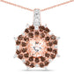 18K Rose Gold Plated 1.61 Carat Genuine Morganite, Smoky Quartz and White Zircon .925 Sterling Silver Pendant