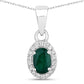 0.81 Carat Genuine Zambian Emerald and White Diamond 14K White Gold Pendant