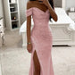 Off the Shoulder Sequin Split Mermaid Gown