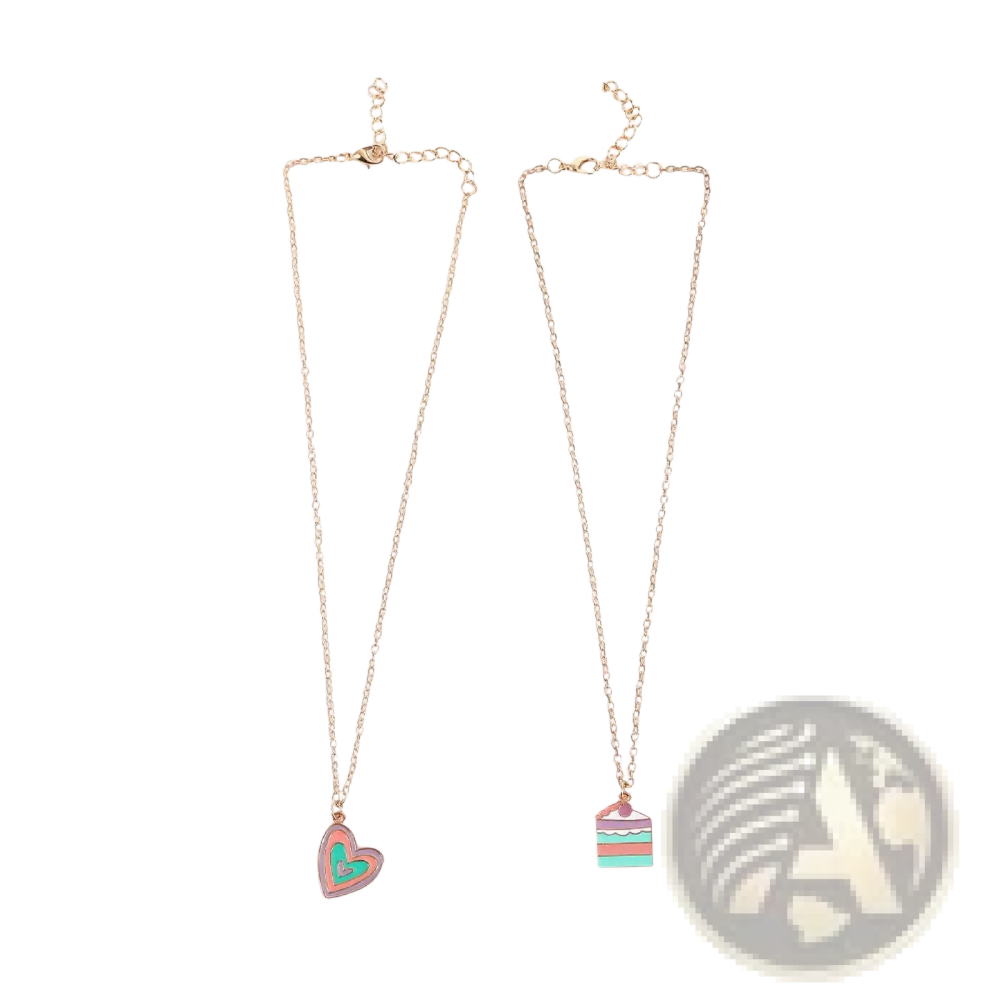 Pastel Enamel Heart and Layered Cake Pendant Necklace Set