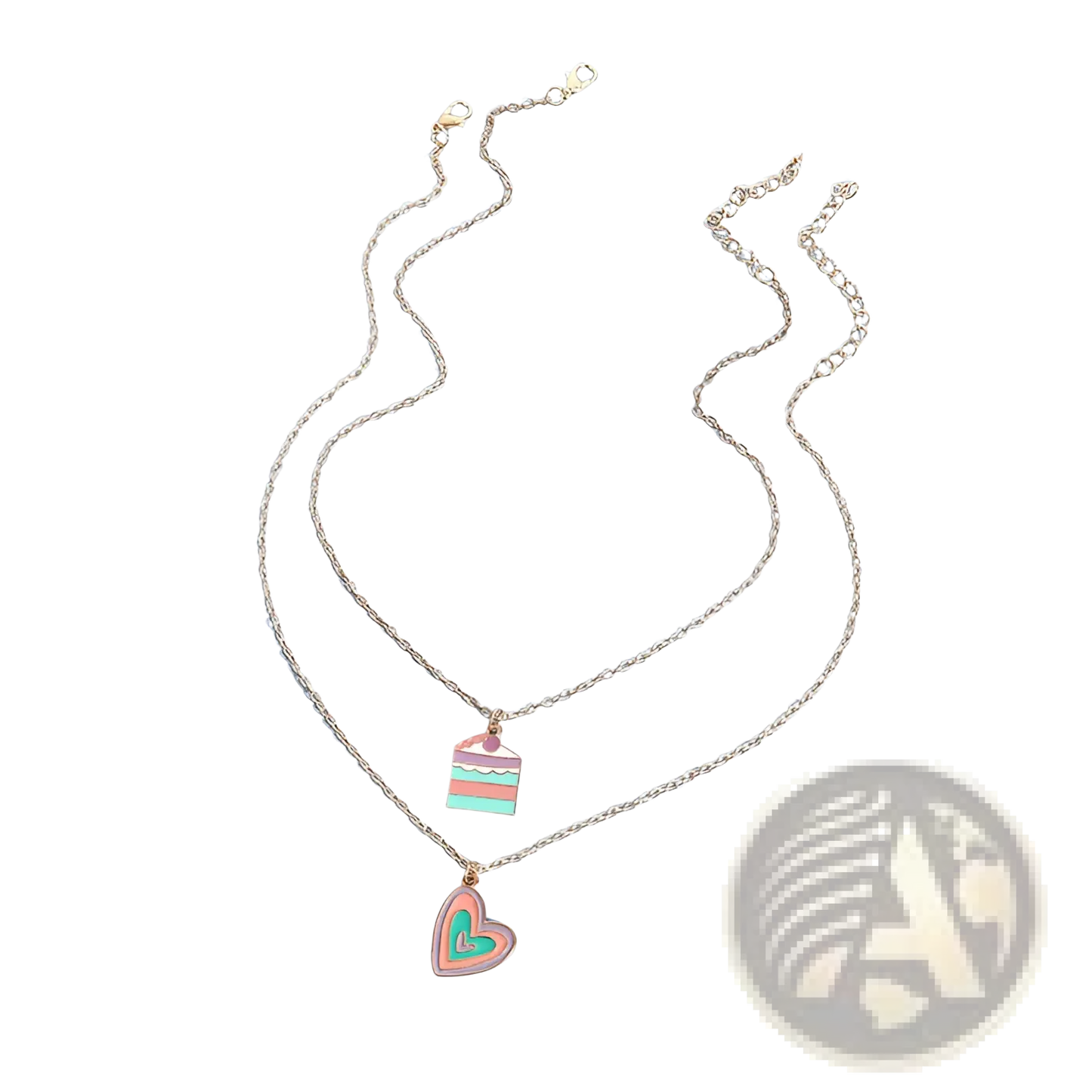 Pastel Enamel Heart and Layered Cake Pendant Necklace Set