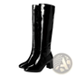 Patent Leather Knee High Block Heel Square Toe Boots