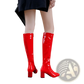 Patent Leather Knee High Block Heel Square Toe Boots