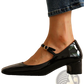 Patent Leather Mary Jane Block Heel Square Toe Shoes
