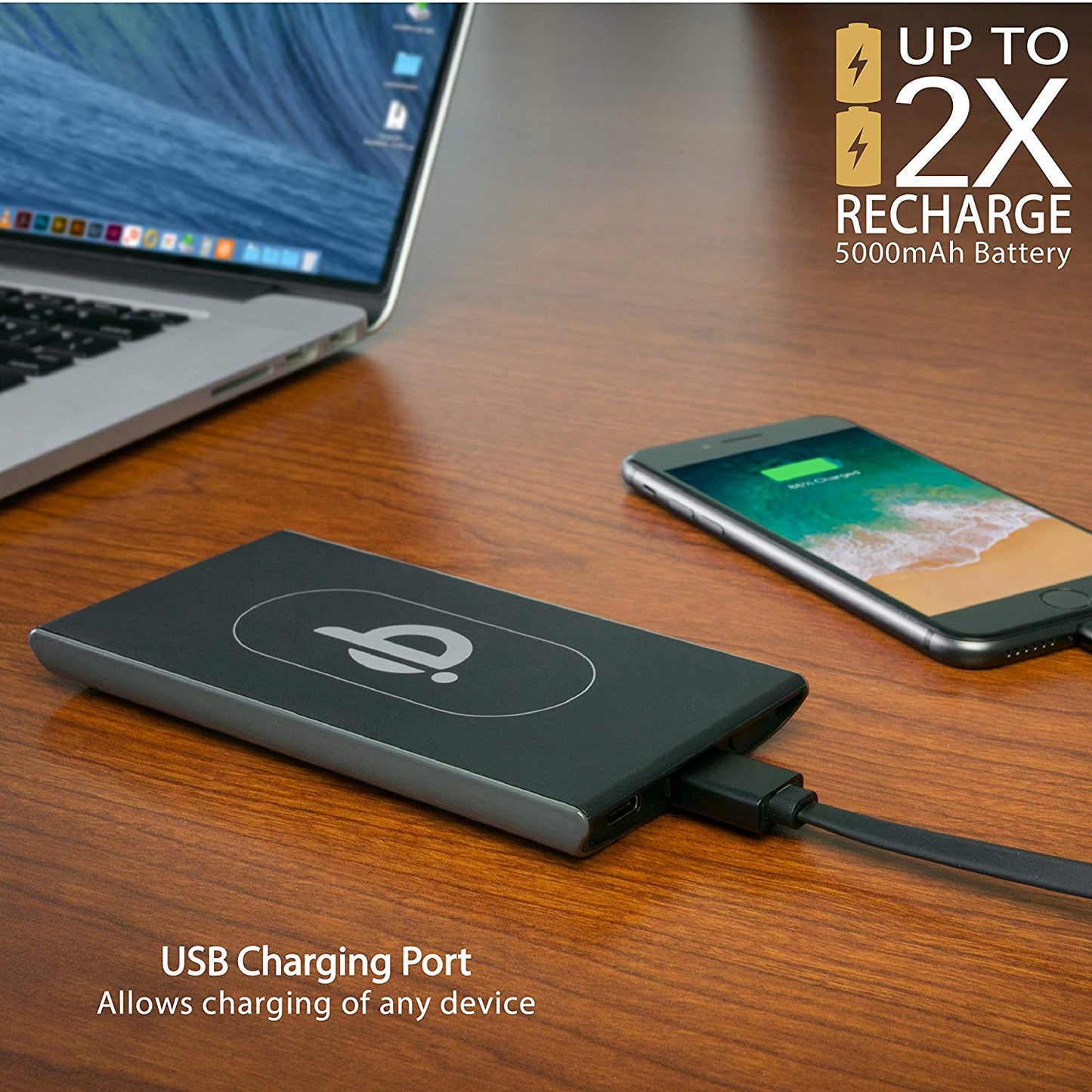 Scosche Qi Dock Wireless Charging Dock with Portable Power Bank with USB Charging Port - Black