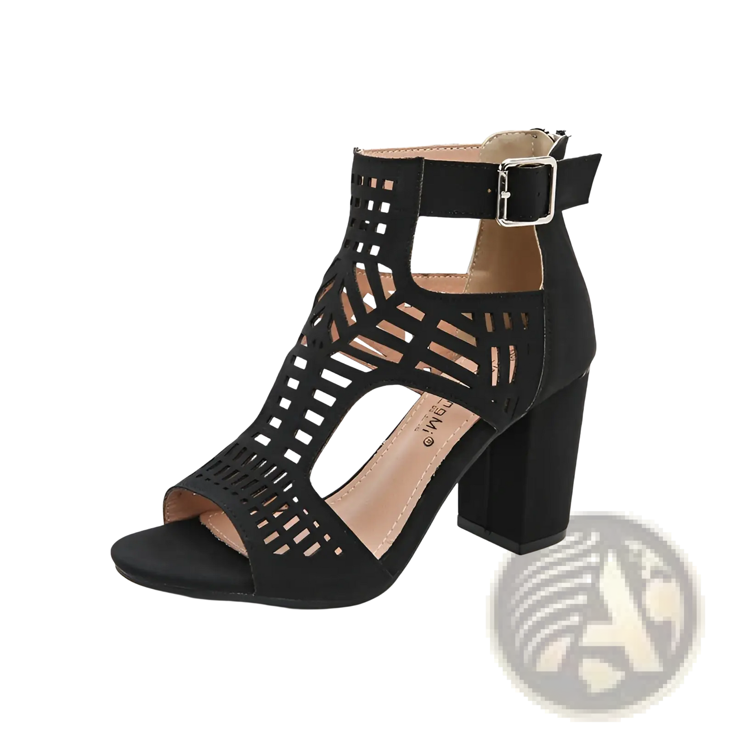 Peep Toe Hollow Block Heel Sandals with Ankle Strap