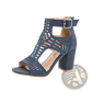 Peep Toe Hollow Block Heel Sandals with Ankle Strap