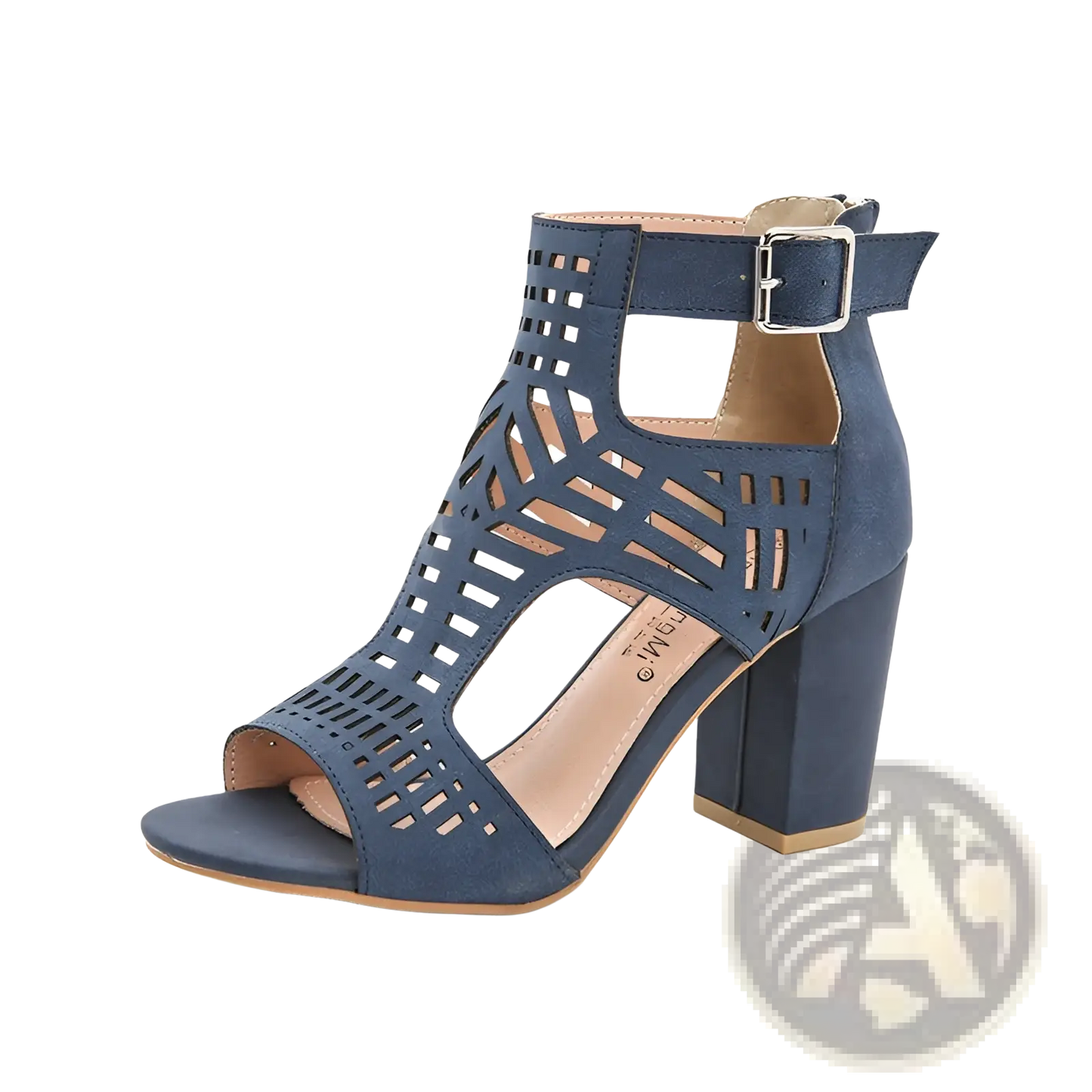 Peep Toe Hollow Block Heel Sandals with Ankle Strap