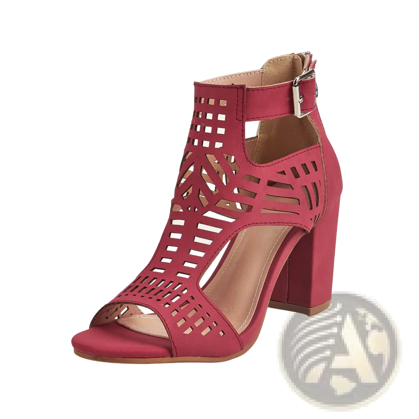 Peep Toe Hollow Block Heel Sandals with Ankle Strap