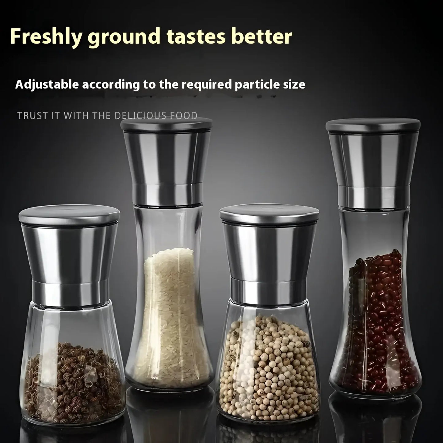 Pepper Grinder Set Stainless Steel Glass 4 Pack