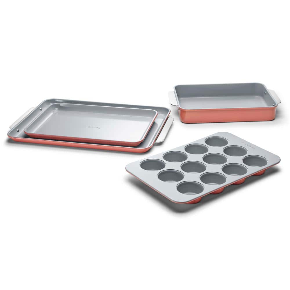 Caraway NonStick Ceramic Half Bakeware Set Perracotta 5Piece Baking Set with Muffin Pan  Cookie Sheets