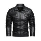 Men's Quilted Black Faux Leather Biker Jacket with Pockets