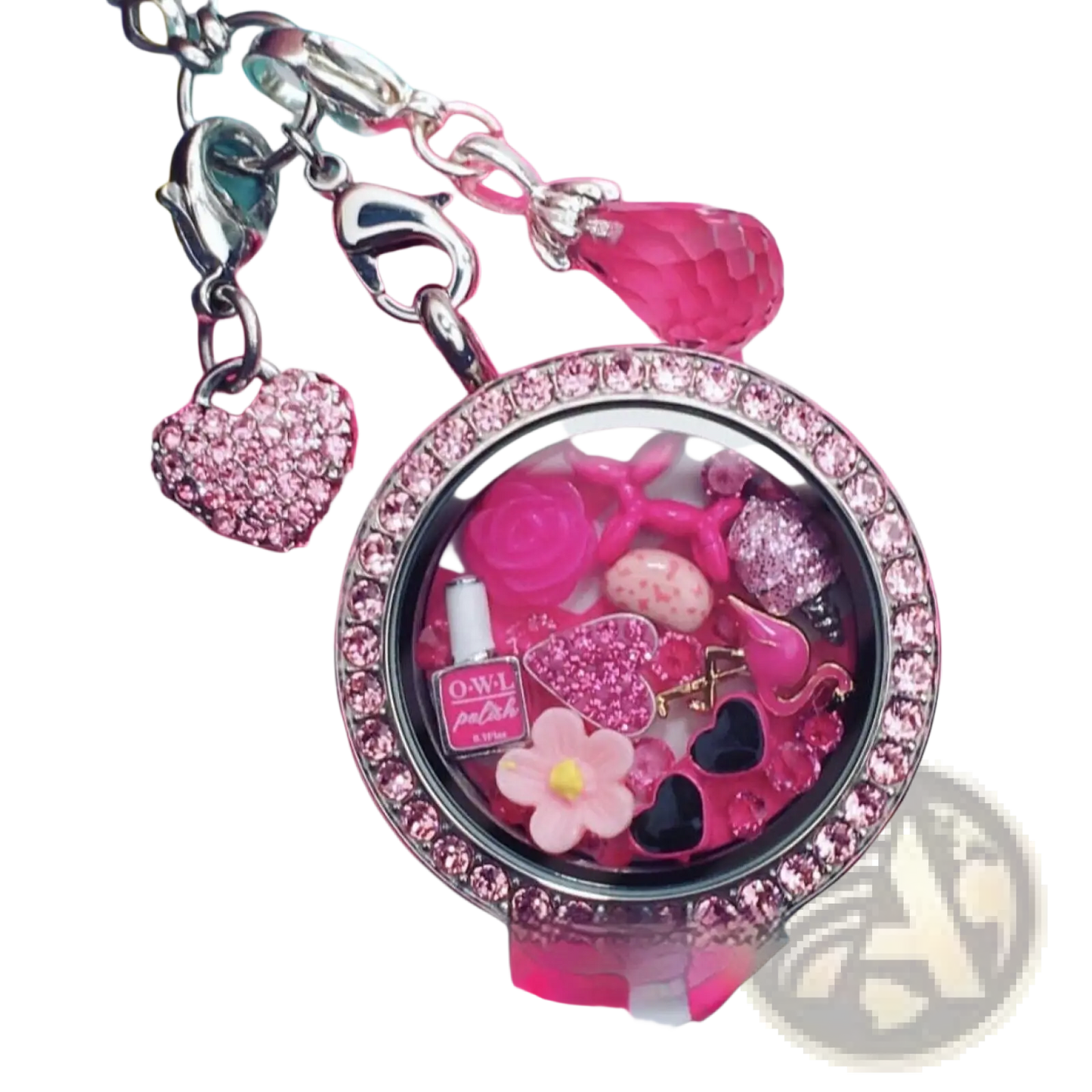 Pink Enamel Love Potion and Nail Polish Floating Locket Charms