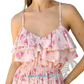 Pink Floral Ruffled Maxi Dress with Gathered Bodice