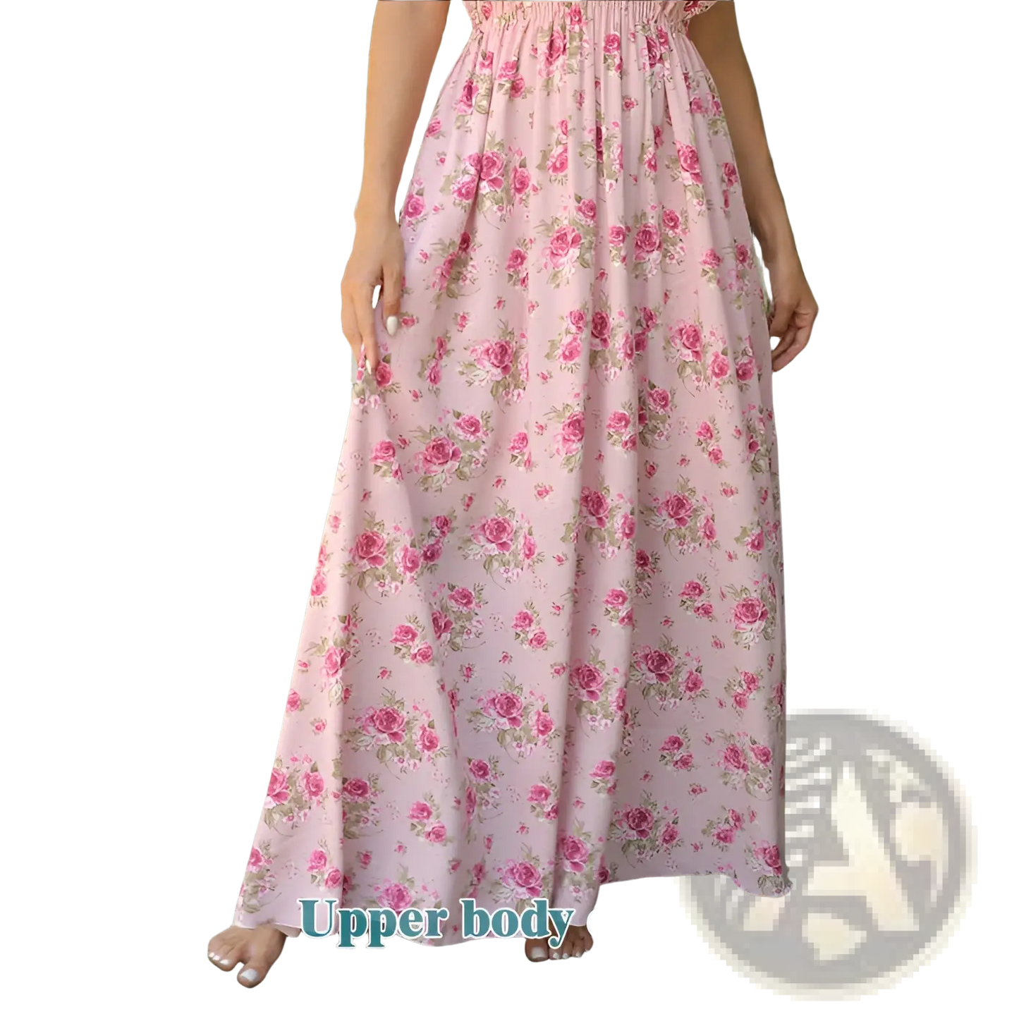 Pink Floral Ruffled Maxi Dress with Gathered Bodice