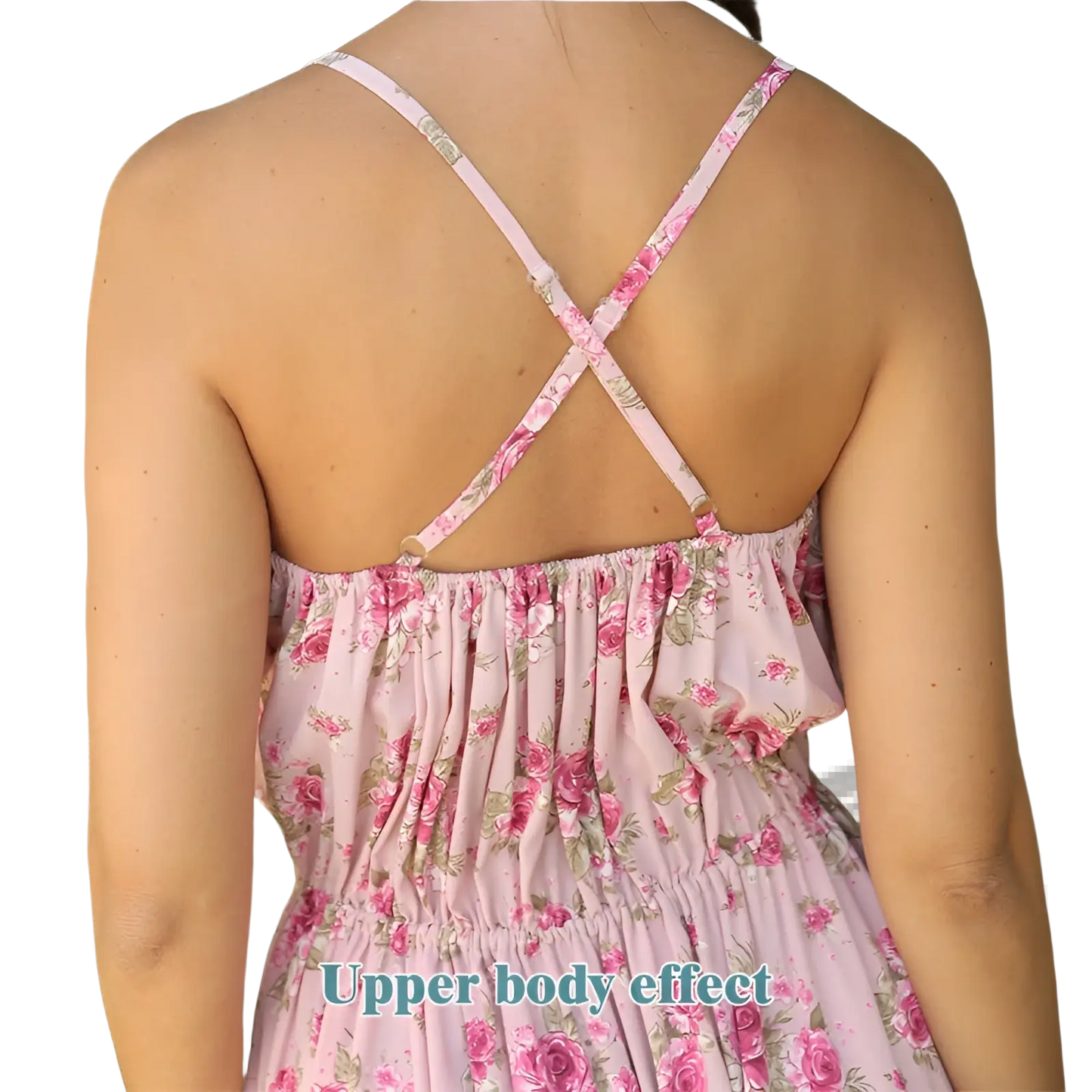 Pink Floral Ruffled Maxi Dress with Gathered Bodice