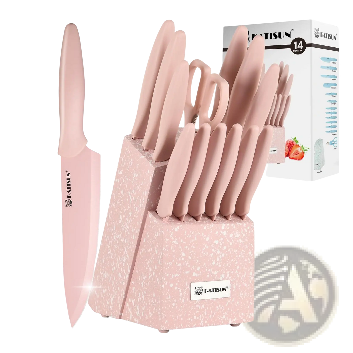 Pink Knife Set with Block 14 Piece Stainless Steel